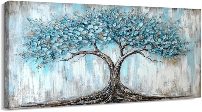 Rahieay Tree of Life Canvas Wall Art Turquoise Nature Abstract Painting 40 x 20 Inch - with | Sold by Uncle Wiener's Wholesale