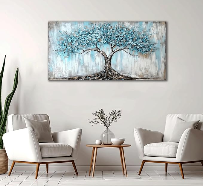 Rahieay Tree of Life Canvas Wall Art Turquoise Nature Abstract Painting 40 x 20 Inch - with | Sold by Uncle Wiener's Wholesale