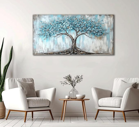 Rahieay Tree of Life Canvas Wall Art Turquoise Nature Abstract Painting 40 x 20 Inch - with | Sold by Uncle Wiener's Wholesale