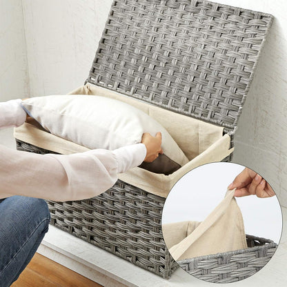 Rattan Style Storage Basket with Lid, 65L Laundry Hamper, Decorative Storage Trunk with Removable Liner and Handles Gray RST56WG - with | Sold by Uncle Wiener's Wholesale