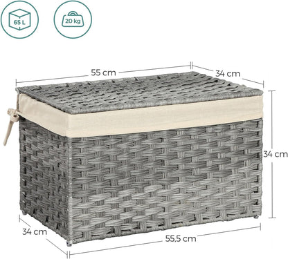 Rattan Style Storage Basket with Lid, 65L Laundry Hamper, Decorative Storage Trunk with Removable Liner and Handles Gray RST56WG - with | Sold by Uncle Wiener's Wholesale