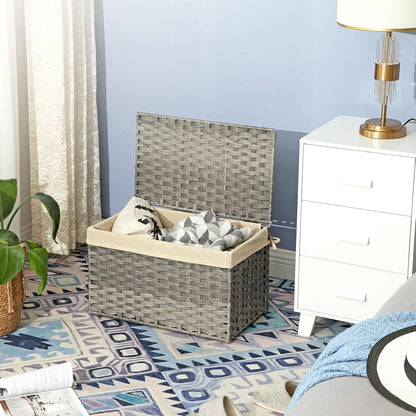 Rattan Style Storage Basket with Lid, 65L Laundry Hamper, Decorative Storage Trunk with Removable Liner and Handles Gray RST56WG - with | Sold by Uncle Wiener's Wholesale