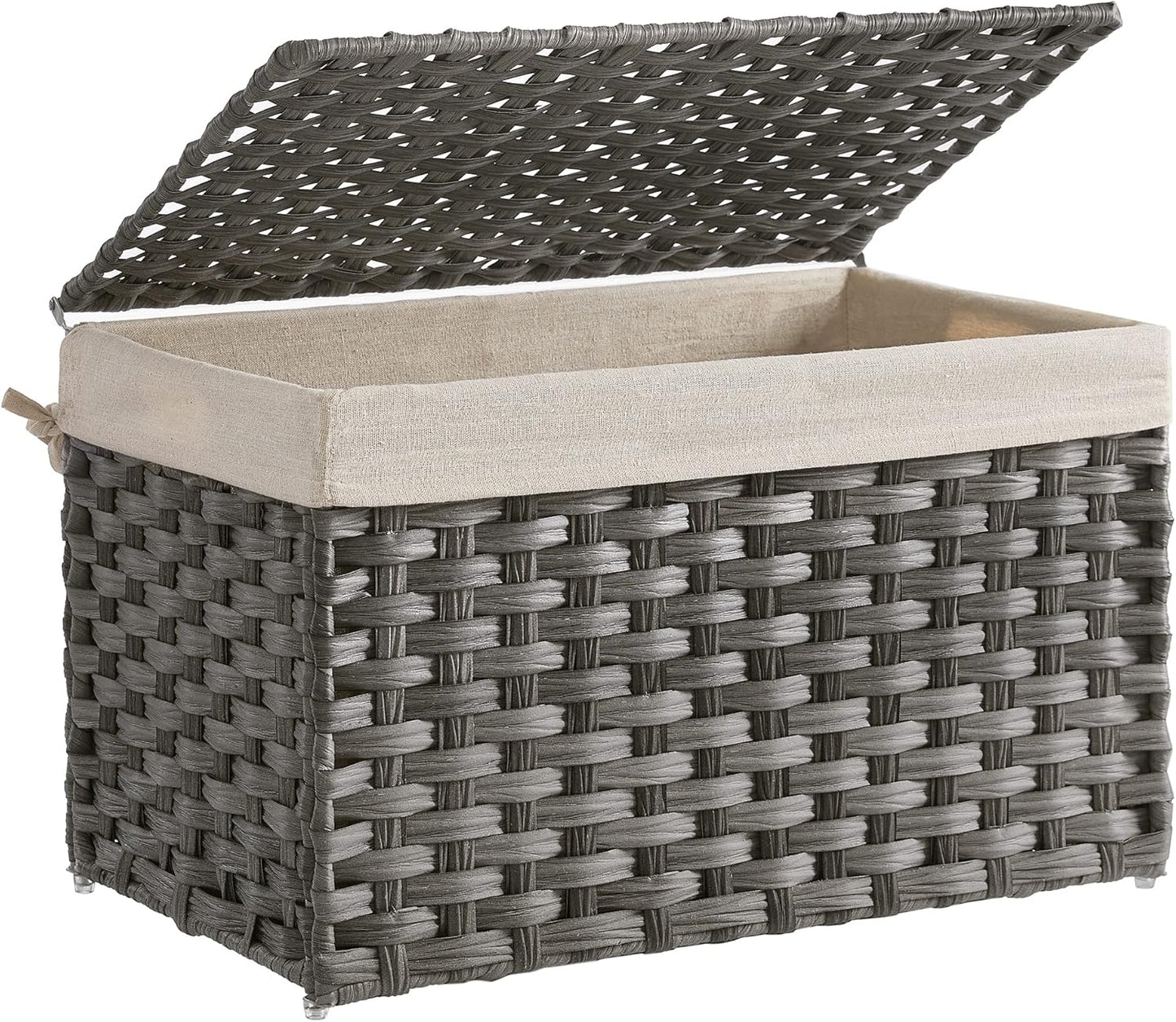 Rattan Style Storage Basket with Lid, 65L Laundry Hamper, Decorative Storage Trunk with Removable Liner and Handles Gray RST56WG - with | Sold by Uncle Wiener's Wholesale