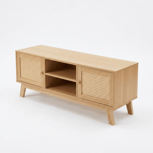 Rattan TV Stand 2 Door Wooden Media Console Natural 47.2" TVR120 - with | Sold by Uncle Wiener's Wholesale