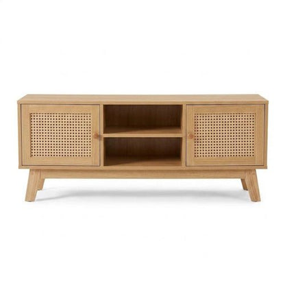 Rattan TV Stand 2 Door Wooden Media Console Natural 47.2" TVR120 - with | Sold by Uncle Wiener's Wholesale