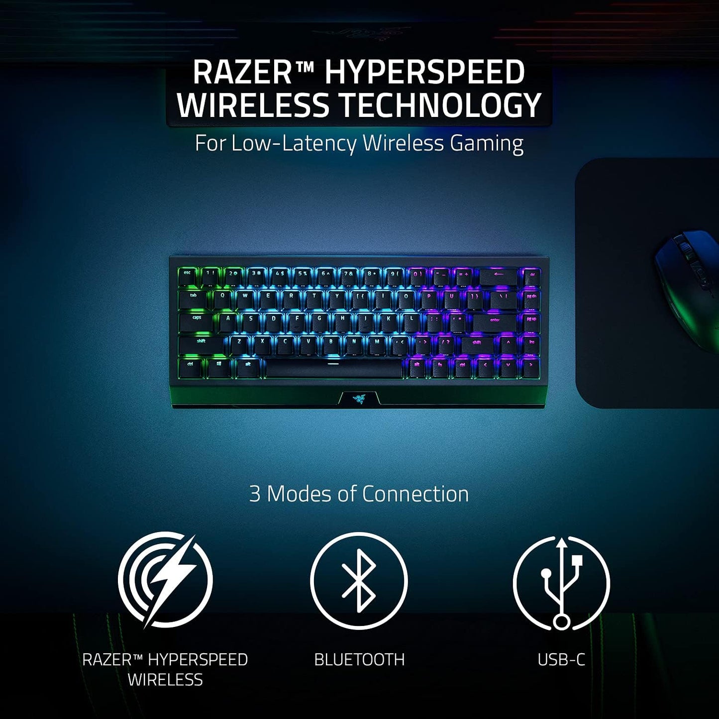 Razer BlackWidow V3 Mini HyperSpeed 65% Wireless Mechanical Gaming Keyboard: Yellow Mechanical Switches Linear & Silent - Phantom Pudding Keycaps - Chroma RGB - Up to 200 Hr Battery - Snap Tap - with Yellow Switches - Linear & Silent | Sold by Uncle Wiener's Wholesale