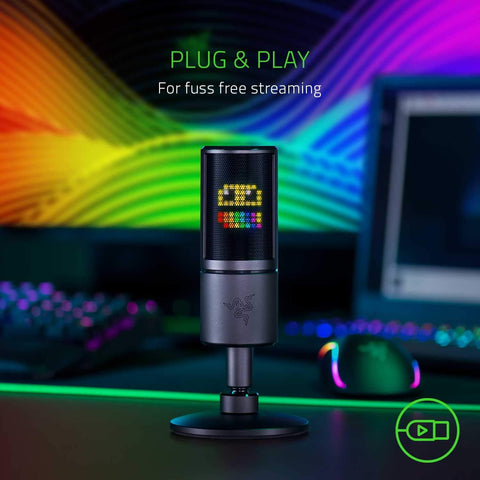 Razer Seiren Emote Streaming Microphone: 8 - bit Emoticon LED Display - Stream Reactive Emoticons - Hypercardioid Condenser Mic - Built - in Shock Mount - Height & Angle Adjustable Stand - Classic Black - with | Sold by Uncle Wiener's Wholesale