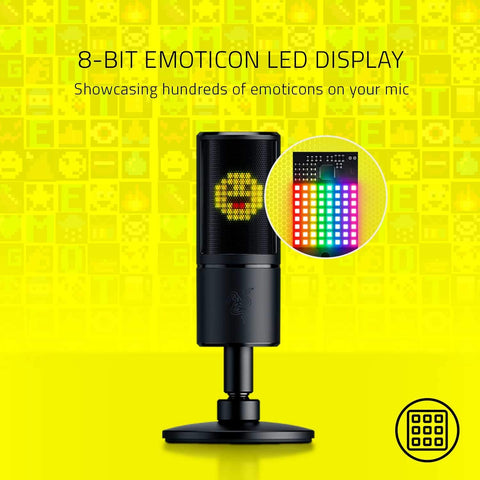 Razer Seiren Emote Streaming Microphone: 8 - bit Emoticon LED Display - Stream Reactive Emoticons - Hypercardioid Condenser Mic - Built - in Shock Mount - Height & Angle Adjustable Stand - Classic Black - with | Sold by Uncle Wiener's Wholesale