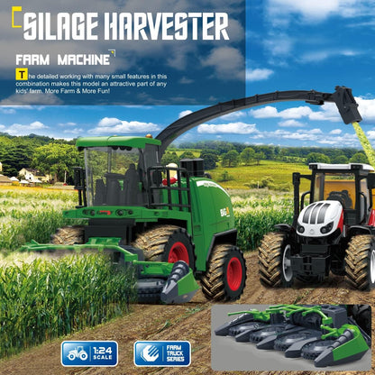 RC Farm & Construction Vehicle Collection – Tractors, Harvesters, Dump Trucks & Farm Playsets (Multiple Models) - with 1:24 RC Silage Harvester Spray & Lights | Sold by Uncle Wiener's Wholesale
