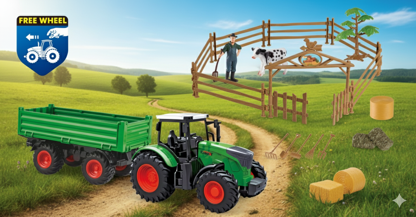 RC Farm & Construction Vehicle Collection – Tractors, Harvesters, Dump Trucks & Farm Playsets (Multiple Models) - with RC Corn & Wheat Harvester Smoke & Lights | Sold by Uncle Wiener's Wholesale