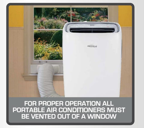 RCA Air 12,000 BTU Portable Air Conditioner with Dehumidifier and Heat Operating Modes, Includes Remote Control and Exhaust Hose Window Kit - with White | Sold by Uncle Wiener's Wholesale