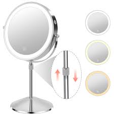 Rechargeable 8" Double - Sided LED Vanity Makeup Mirror | 1X/10X Magnification, 360° Rotation 16813 - with | Sold by Uncle Wiener's Wholesale