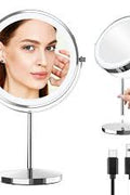 Rechargeable 8" Double - Sided LED Vanity Makeup Mirror | 1X/10X Magnification, 360° Rotation 16813 - with | Sold by Uncle Wiener's Wholesale