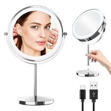 Rechargeable 8" Double - Sided LED Vanity Makeup Mirror | 1X/10X Magnification, 360° Rotation 16813 - with | Sold by Uncle Wiener's Wholesale