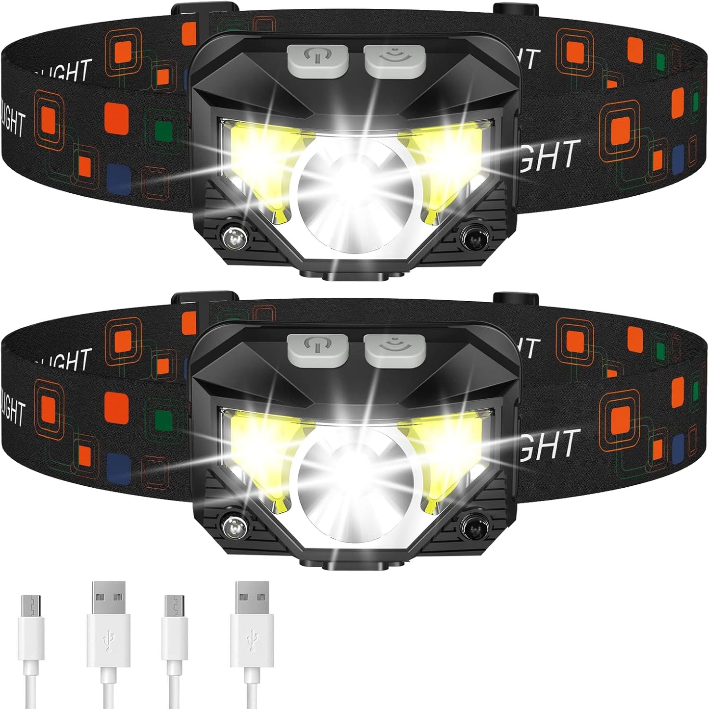 Rechargeable LED Headlamp 2 - Pack 1200 Lumens Ultra - Light Headlight with White & Red Light Modes 6047L - with | Sold by Uncle Wiener's Wholesale