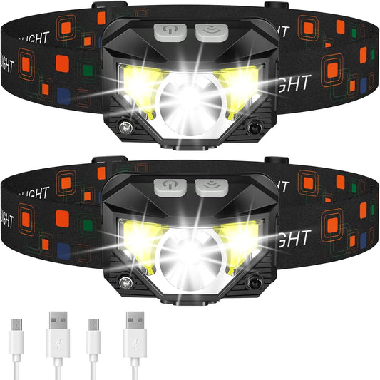 Rechargeable LED Headlamp 2 - Pack 1200 Lumens Ultra - Light Headlight with White & Red Light Modes 6047L - with | Sold by Uncle Wiener's Wholesale