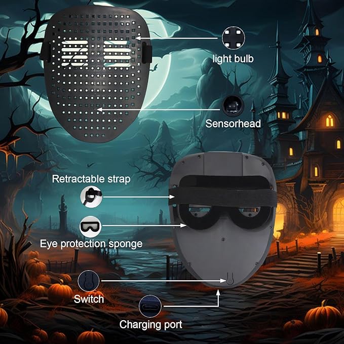 Rechargeable LED Message Mask – Programmable Light - Up Face Display – JXMM17 - with | Sold by Uncle Wiener's Wholesale