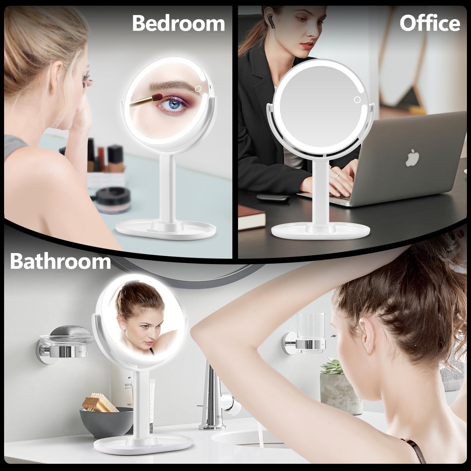 Rechargeable Lighted Makeup Mirror – 1X/10X Dual - Sided with 3 - Color LED – JXVM118 - with | Sold by Uncle Wiener's Wholesale