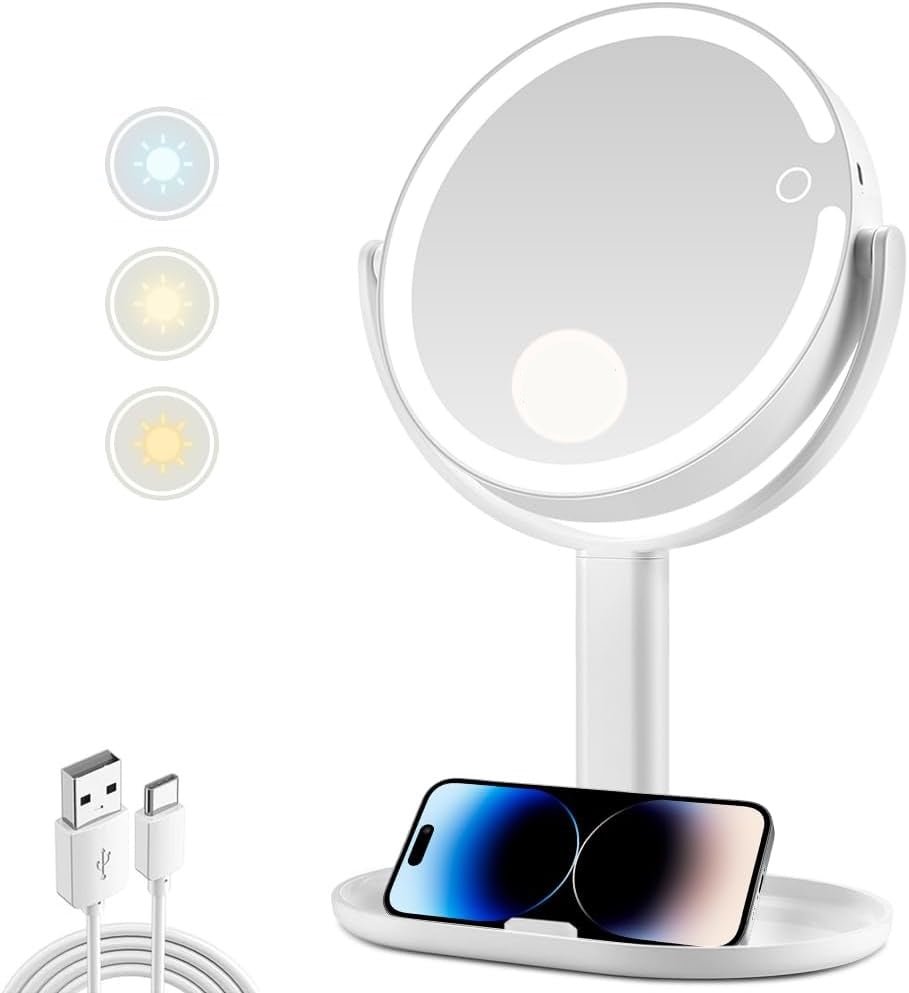 Rechargeable Lighted Makeup Mirror – 1X/10X Dual - Sided with 3 - Color LED – JXVM118 - with | Sold by Uncle Wiener's Wholesale