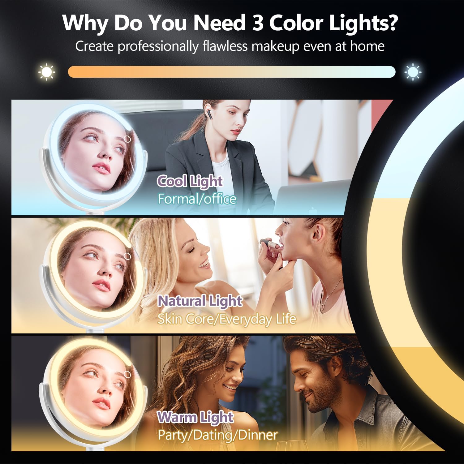 Rechargeable Lighted Makeup Mirror – 1X/10X Dual - Sided with 3 - Color LED – JXVM118 - with | Sold by Uncle Wiener's Wholesale