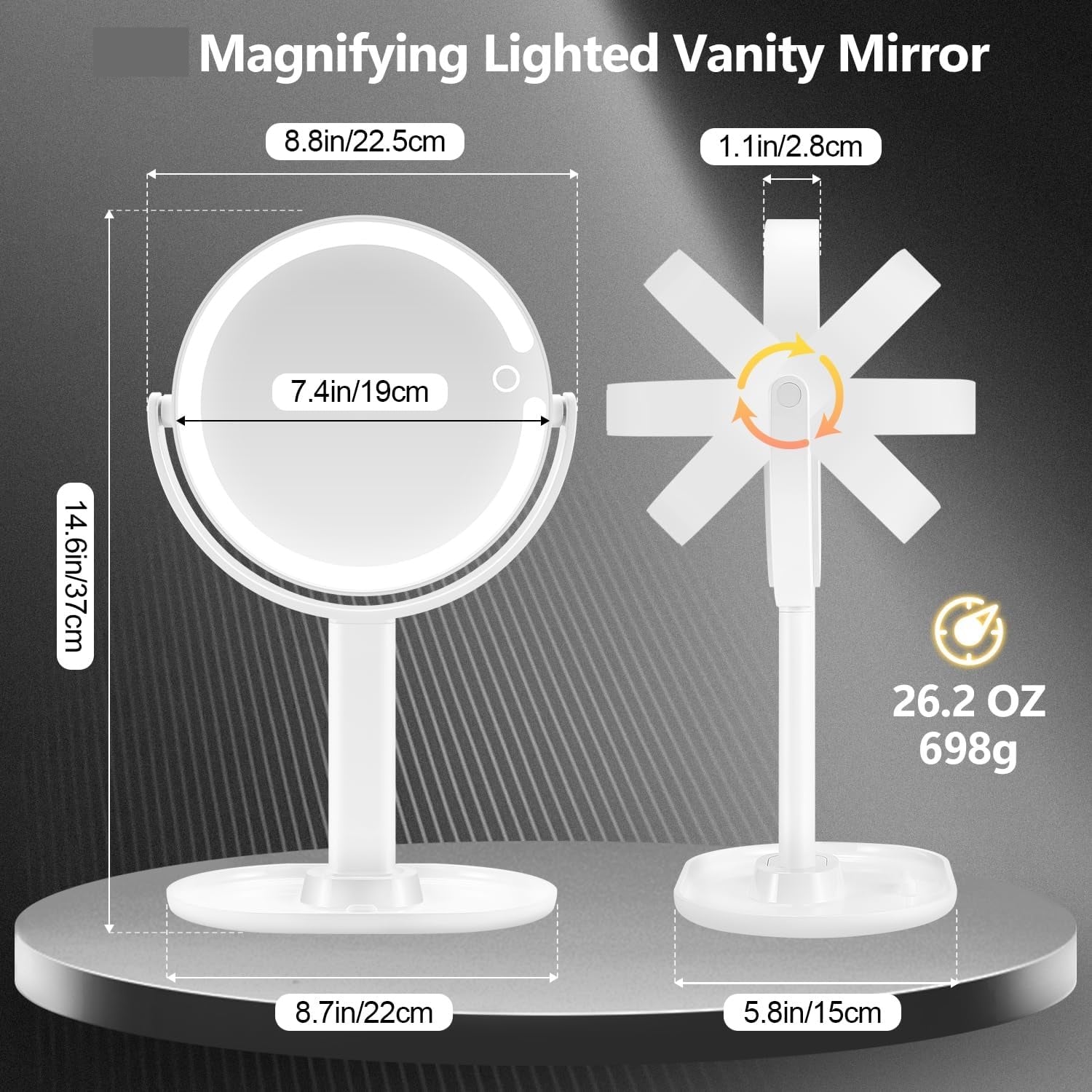 Rechargeable Lighted Makeup Mirror – 1X/10X Dual - Sided with 3 - Color LED – JXVM118 - with | Sold by Uncle Wiener's Wholesale