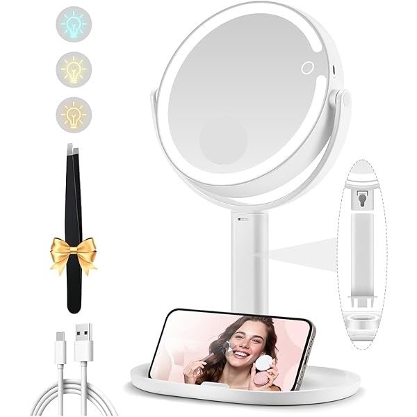 Rechargeable Lighted Makeup Mirror – 1X/10X Dual - Sided with 3 - Color LED – JXVM118 - with | Sold by Uncle Wiener's Wholesale