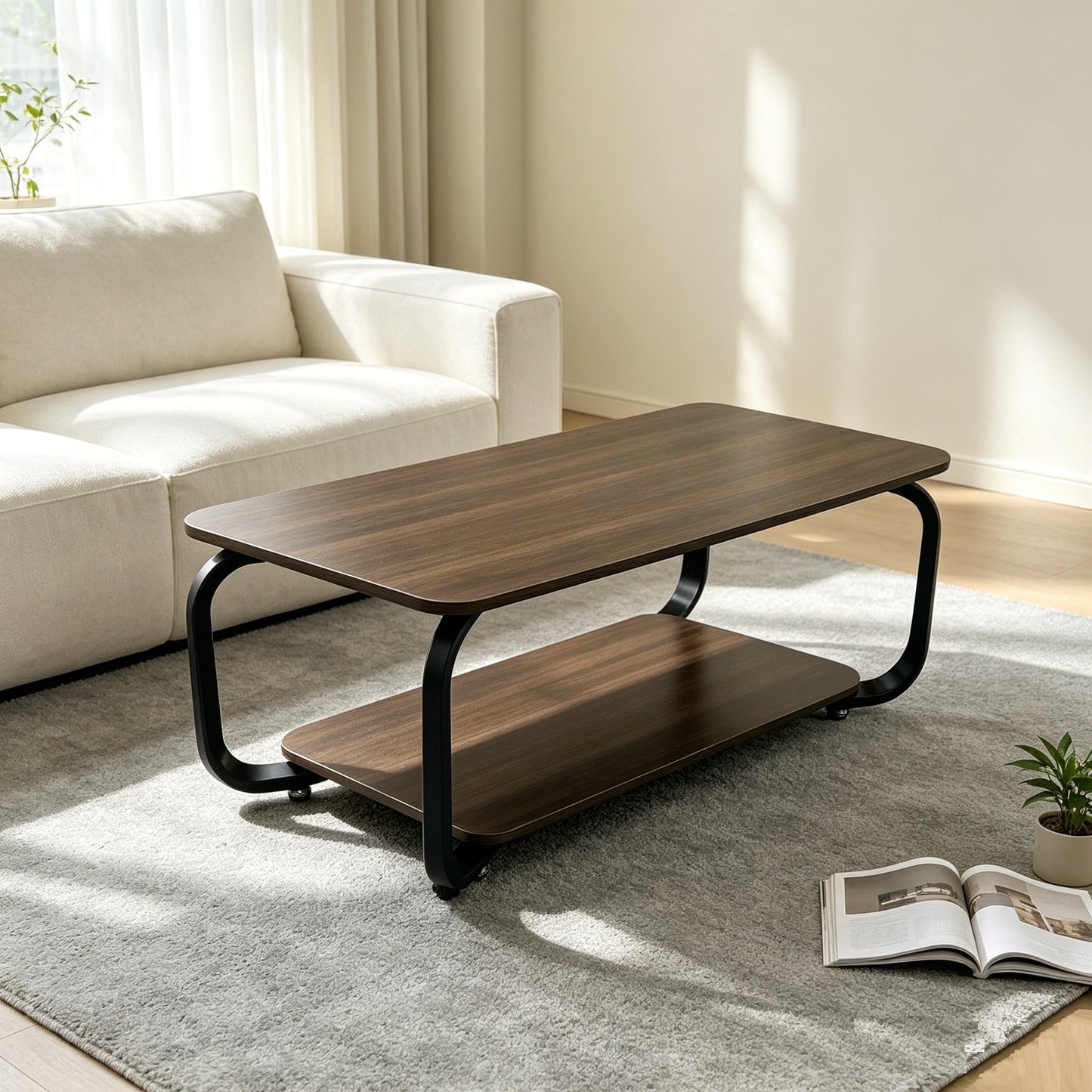 Rectangular Coffee Table Modern Simple Removable Living Room Table Dark Walnut S1366  - with | Sold by Uncle Wiener's Wholesale