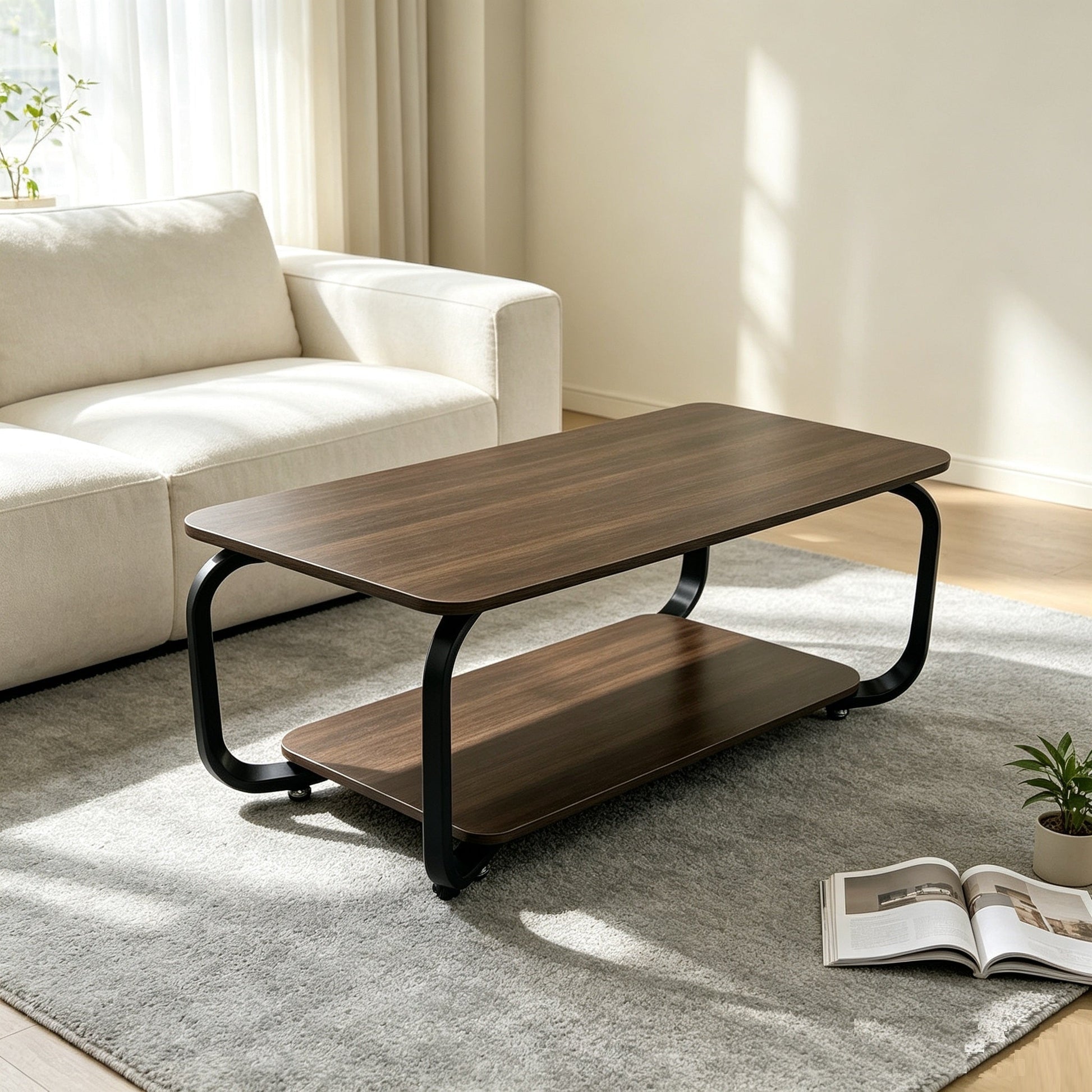 Rectangular Coffee Table Modern Simple Removable Living Room Table Dark Walnut S1366  - with | Sold by Uncle Wiener's Wholesale