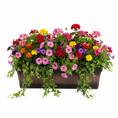 Rectangular Flower Pot – 18" Faux Wood Plastic Planter Box, Durable PP G5781 - with | Sold by Uncle Wiener's Wholesale