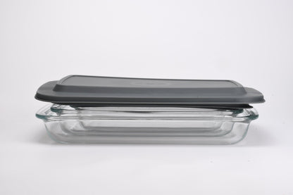 Rectangular Glass Plate Set with Grey Lids 3pc 1.6L / 2.2L / 3L 370002 - with | Sold by Uncle Wiener's Wholesale