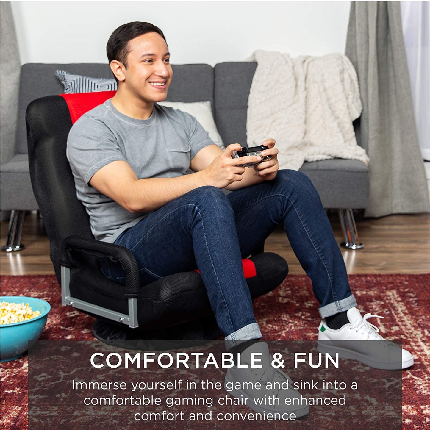 Red & Black 360° Swivel Gaming Chair with Lumbar Support | Ergonomic Seat 1215919 - with RED & BLACK | Sold by Uncle Wiener's Wholesale
