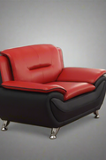 3PCS Modern Faux Leather Sofa Set – Red & Black Sofa, Loveseat, and Armchair with Chrome Legs for Contemporary Living Room