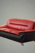 3PCS Modern Faux Leather Sofa Set – Red & Black Sofa, Loveseat, and Armchair with Chrome Legs for Contemporary Living Room