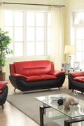 3PCS Modern Faux Leather Sofa Set – Red & Black Sofa, Loveseat, and Armchair with Chrome Legs for Contemporary Living Room