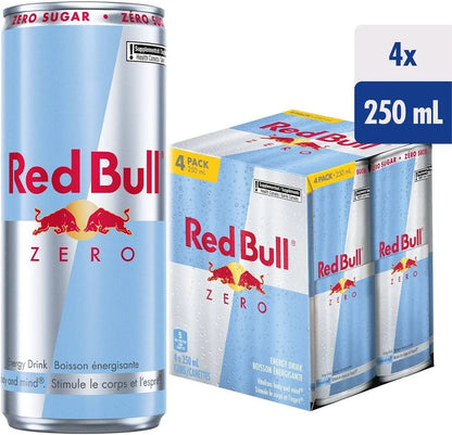 Red Bull Energy Drink – assorted size and flavours (Cans) - Beverage with Sugar Free Edition – Sugar Free | 4 × 250 mL | Sold by Uncle Wiener's Wholesale