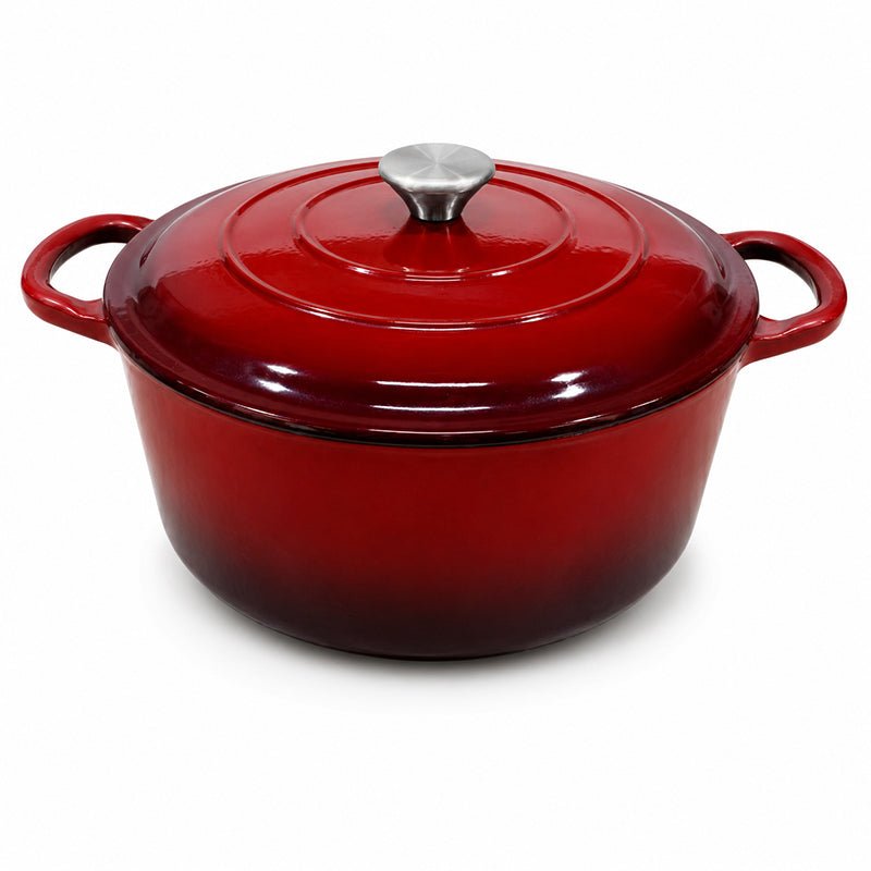 Red Enameled Cast Iron Dutch Oven with Oversized Knob for Bread Baking, Braising, Roasting, Soups, Stews & One - Pot Cooking - with 6 quart / 5.7 L | Sold by Uncle Wiener's Wholesale