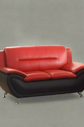 3PCS Modern Faux Leather Sofa Set – Red & Black Sofa, Loveseat, and Armchair with Chrome Legs for Contemporary Living Room