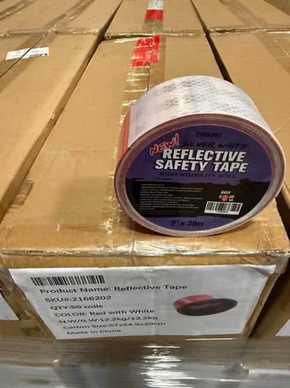 Reflective Safety Tape | 2" x 30 FT – Silver & Yellow or Red High - Visibility Roll - General Equipment with RED | Sold by Uncle Wiener's Wholesale