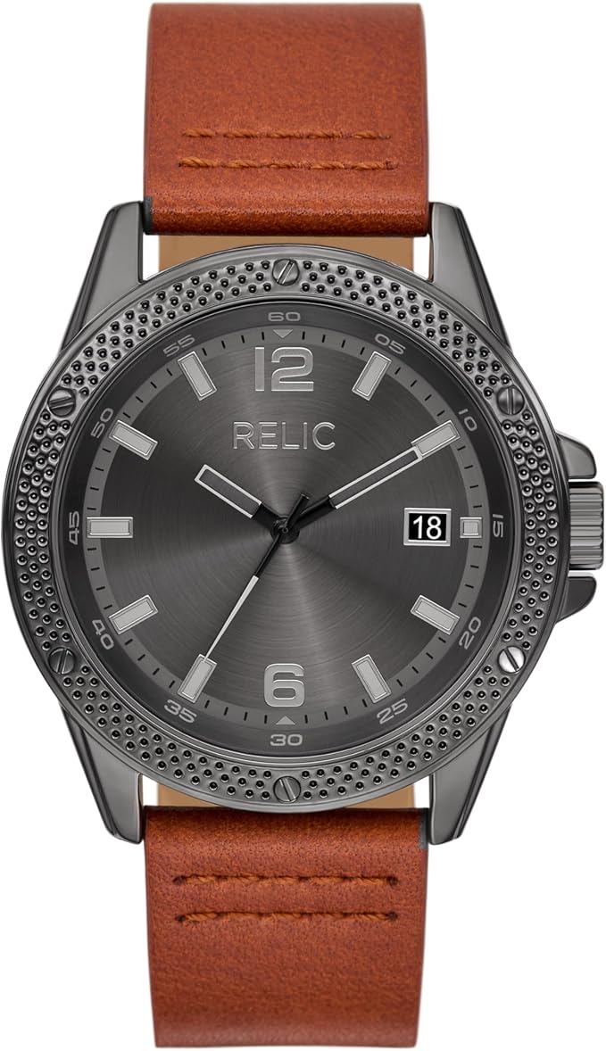 Relic by Fossil Jackson Men's Watch – Three-Hand Analog Quartz Watch with Leather Strap - Electronics with | Sold by Uncle Wiener's Wholesale