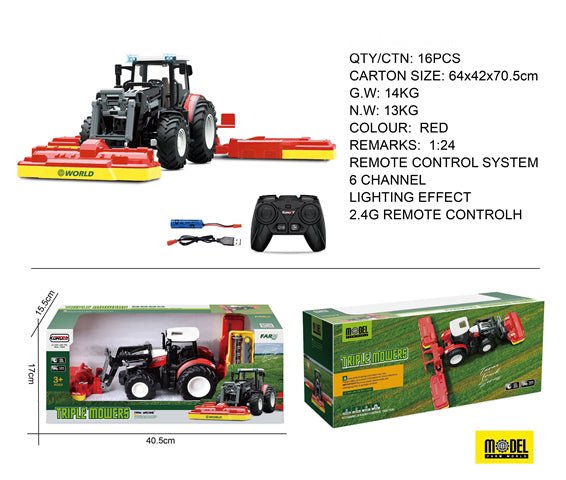 Remote Control Farm Tractor Toy with Triple Mower Attachment CPS343052 - with | Sold by Uncle Wiener's Wholesale