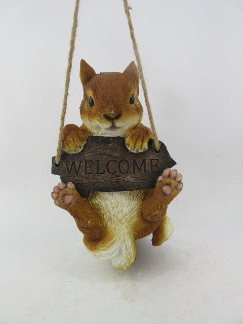 Resin Indoor & Outdoor Garden Statues Collection – Whimsical Polyresin Animal Décor | Shop Now - with Brown Squirrel Welcome Hanging Statue | Sold by Uncle Wiener's Wholesale