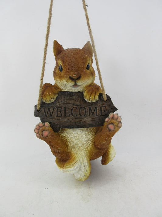 Resin Indoor & Outdoor Garden Statues Collection – Whimsical Polyresin Animal Décor | Shop Now - with Brown Squirrel Welcome Hanging Statue | Sold by Uncle Wiener's Wholesale