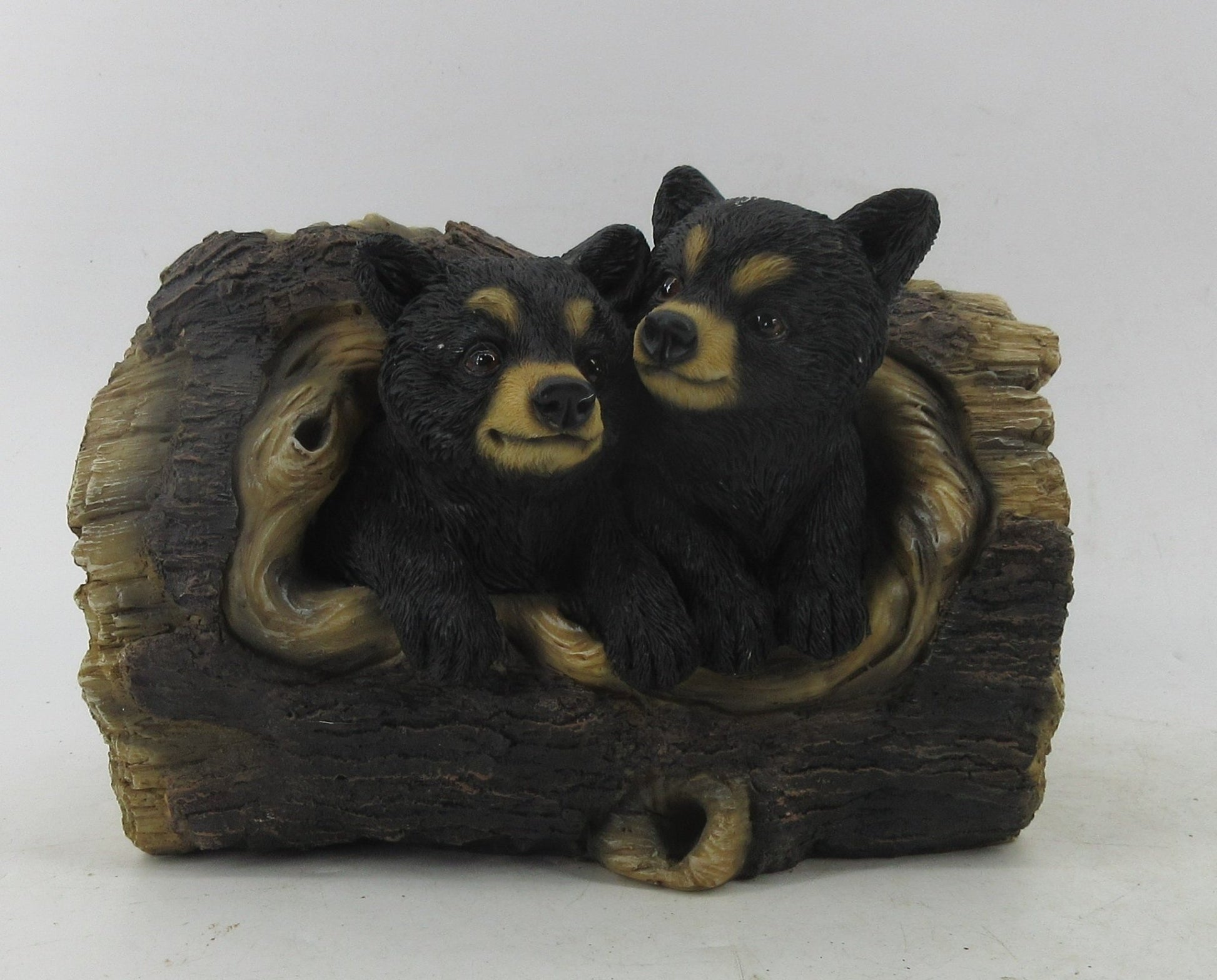 Resin Indoor & Outdoor Garden Statues Collection – Whimsical Polyresin Animal Décor | Shop Now - with Black Bears in Log Statue | Sold by Uncle Wiener's Wholesale