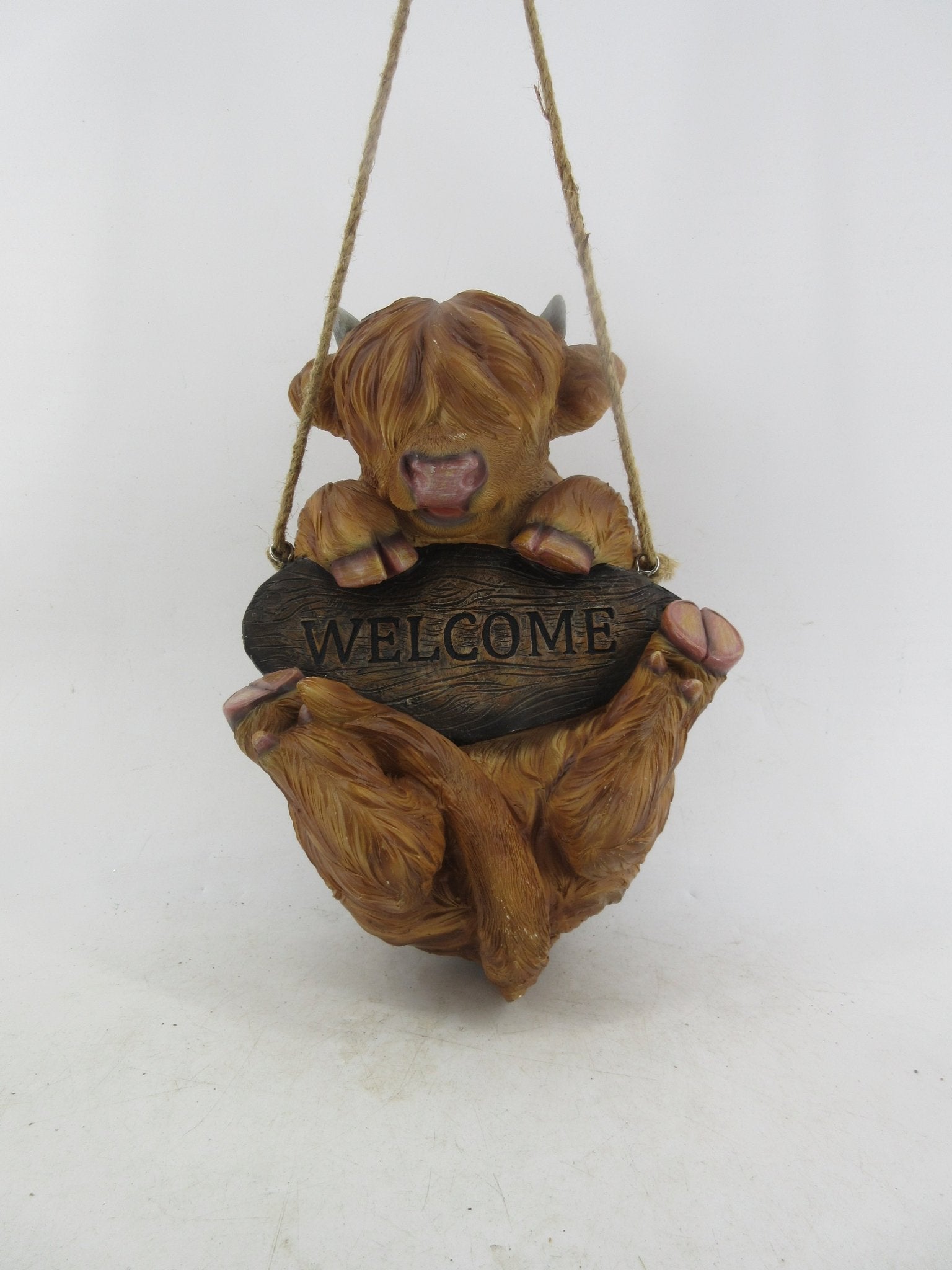 Resin Indoor & Outdoor Garden Statues Collection – Whimsical Polyresin Animal Décor | Shop Now - with Cow “Welcome” Hanging Statue | Sold by Uncle Wiener's Wholesale