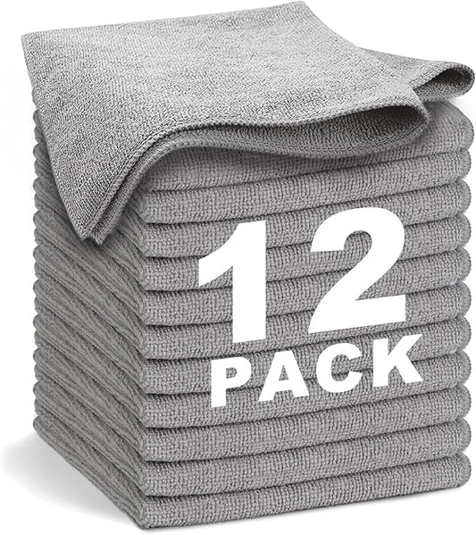 REUCLOTHIM Microfiber Cleaning Cloths 12-Pack – 13" x 13" Absorbent, Lint-Free Reusable Cleaning Towels for Kitchen, Glass, Windows & Household Dusting - Home products with | Sold by Uncle Wiener's Wholesale