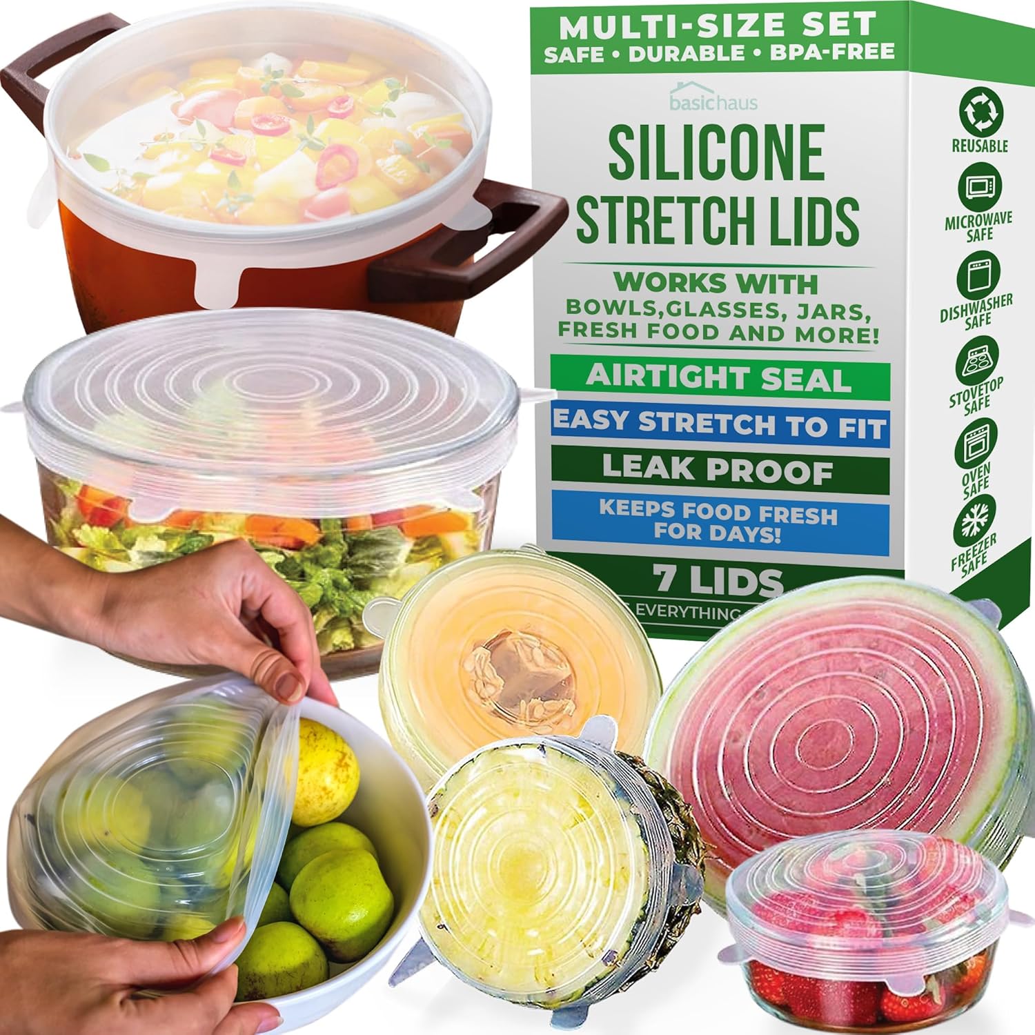Reusable Silicone Stretch Lids 6 - Pack Food Storage Covers 2″ Height SSL0655 - with | Sold by Uncle Wiener's Wholesale