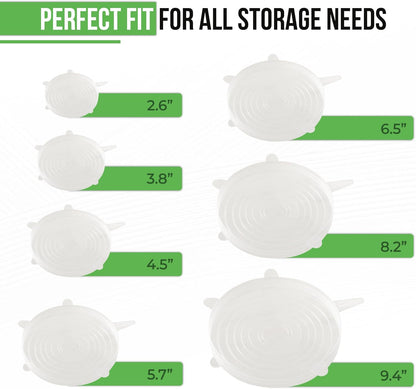 Reusable Silicone Stretch Lids 6 - Pack Food Storage Covers 2″ Height SSL0655 - with | Sold by Uncle Wiener's Wholesale