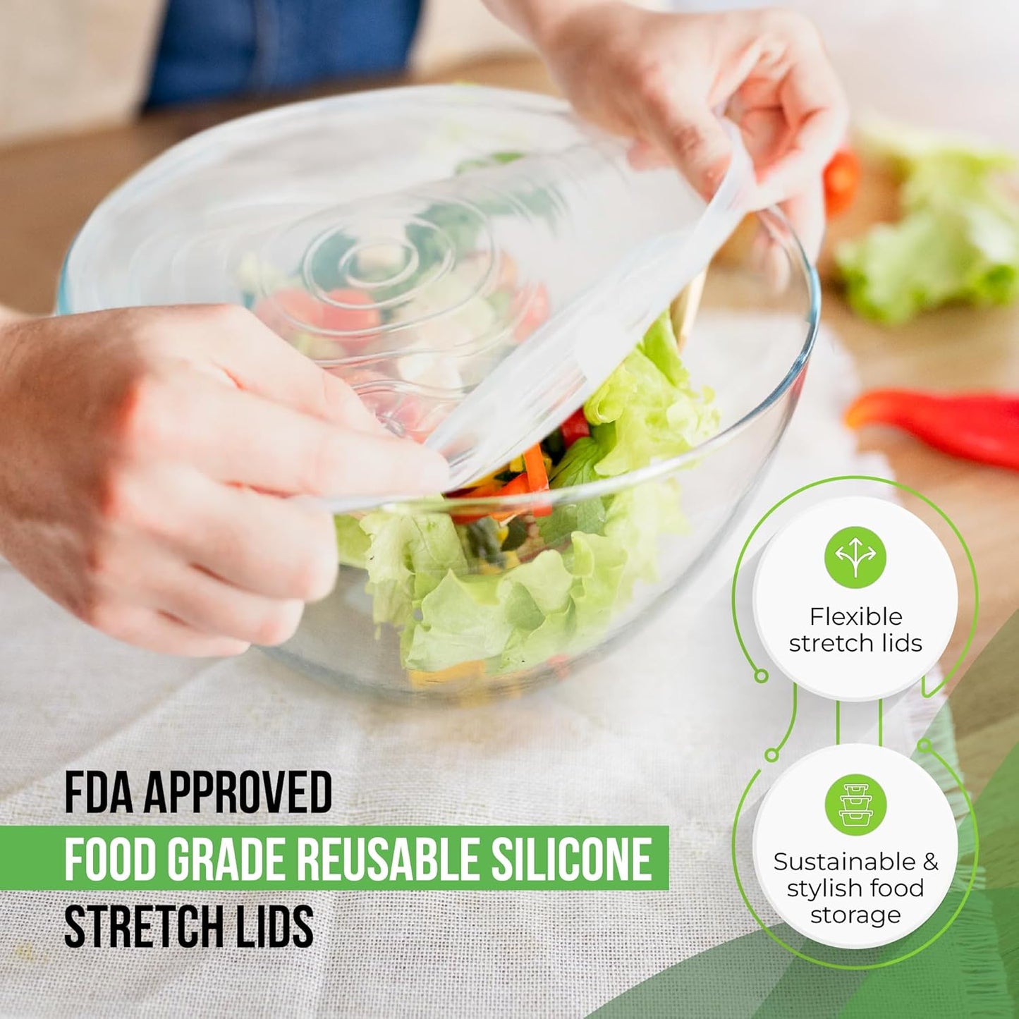 Reusable Silicone Stretch Lids 6 - Pack Food Storage Covers 2″ Height SSL0655 - with | Sold by Uncle Wiener's Wholesale
