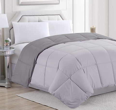 Reversible Down Alternative Comforter – Hypoallergenic Microfiber Blanket, Dark Gray/Light Gray (Queen & King) - with KING | Sold by Uncle Wiener's Wholesale