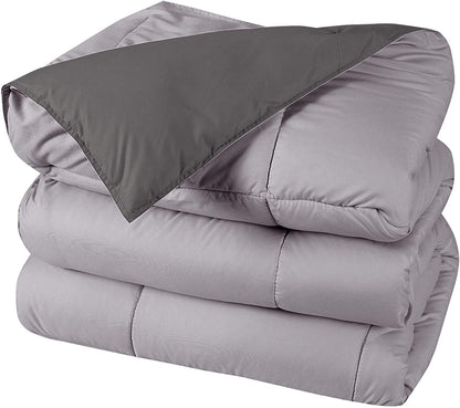 Reversible Down Alternative Comforter – Hypoallergenic Microfiber Blanket, Dark Gray/Light Gray (Queen & King) - with QUEEN | Sold by Uncle Wiener's Wholesale